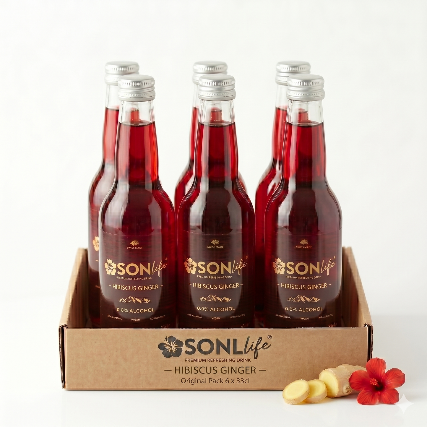 Boisson Hibiscus Gingembre Naturelle : Swiss Made, Sans Alcool, vegan & faible en sucre